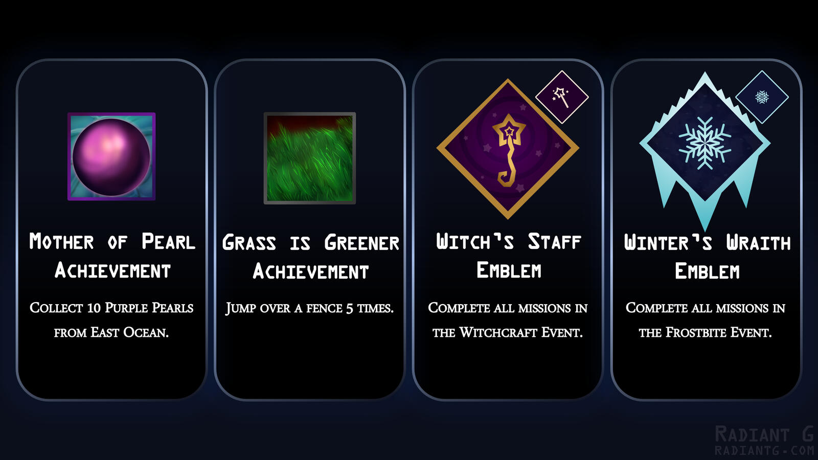 UI Icon Display 2 UI art showing 4 icons: Mother of Pearl, Grass is Greener, Witch's Staff, Winter's Wraith